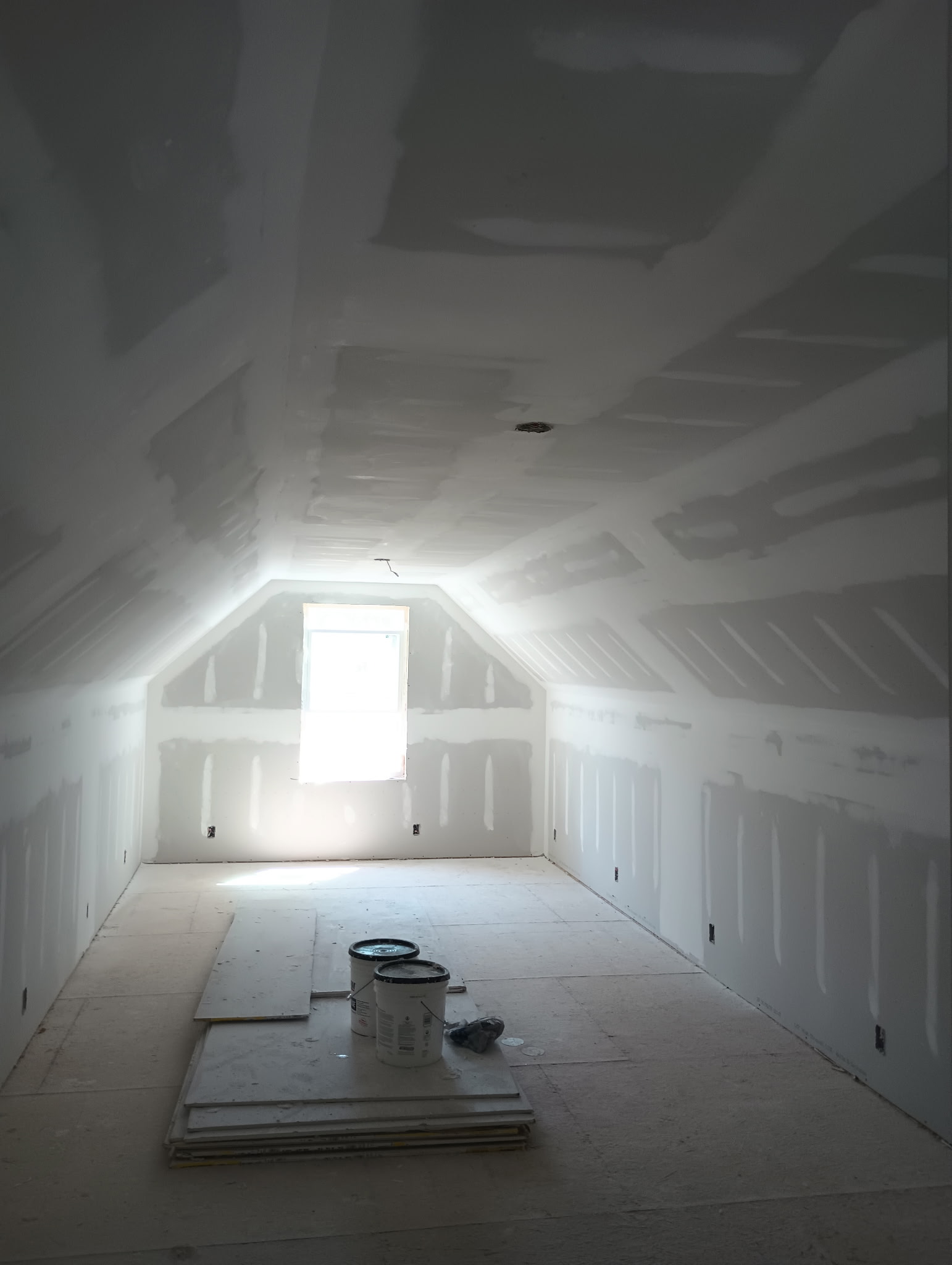 Attic drywall finished with mud and tape